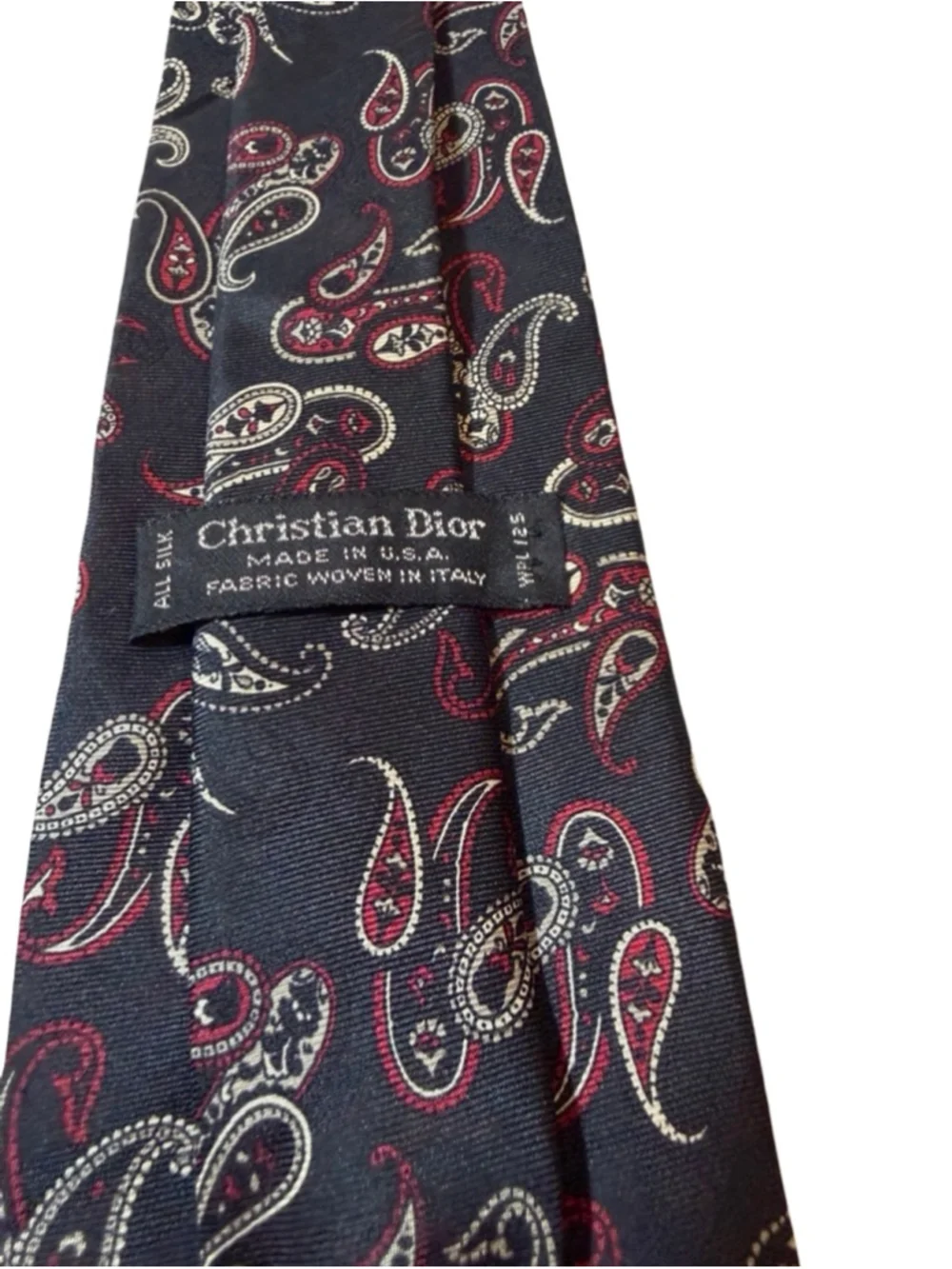 Christian Dior Silk Tie Navy Red Paisley Italy Fabric Classic Designer